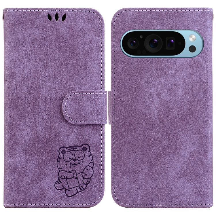 For Google Pixel 9 Little Tiger Embossed Leather Phone Case(Purple) - Google Cases by PMC TechLife | Online Shopping South Africa | PMC TechLife | Buy Now Pay Later Mobicred