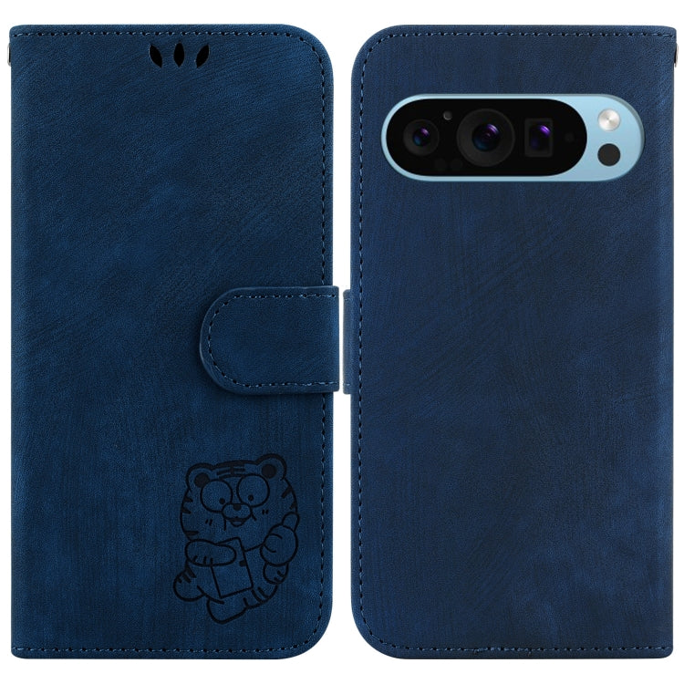 For Google Pixel 9 Little Tiger Embossed Leather Phone Case(Dark Blue) - Google Cases by PMC TechLife | Online Shopping South Africa | PMC TechLife | Buy Now Pay Later Mobicred