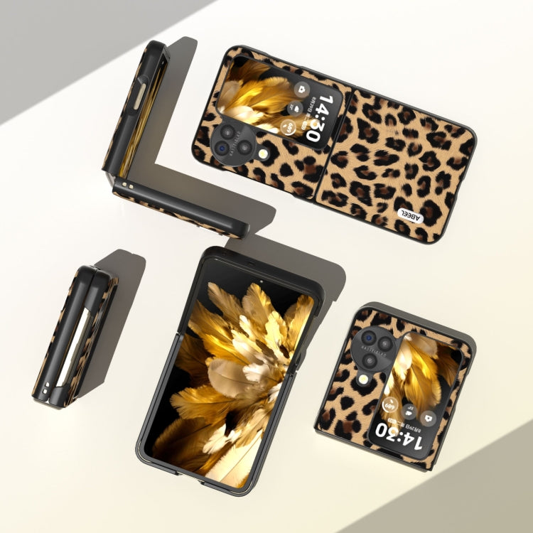 For OPPO Find N3 Flip ABEEL Black Edge Leopard Phone Case(Leopard Print) - OPPO Cases by PMC TechLife | Online Shopping South Africa | PMC TechLife | Buy Now Pay Later Mobicred