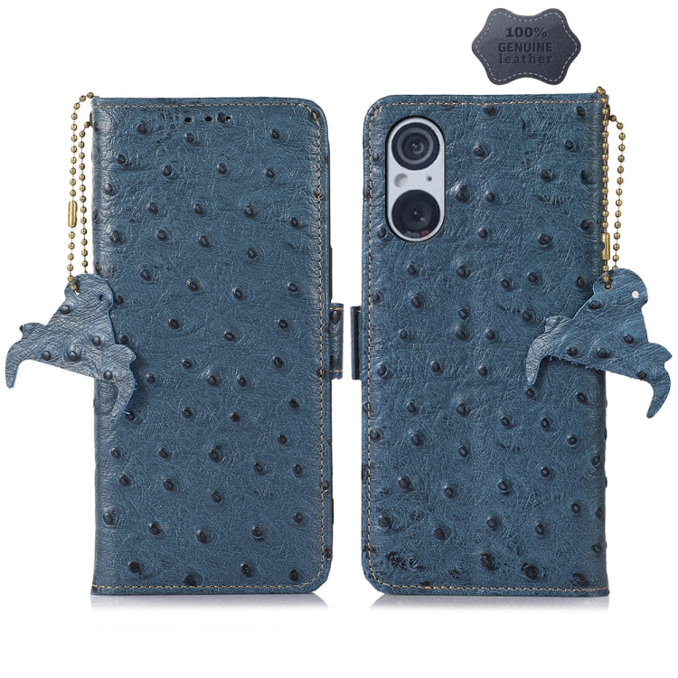 For Sony Xperia 5 V Ostrich Pattern Genuine Leather RFID Phone Case(Blue) - Sony Cases by PMC TechLife | Online Shopping South Africa | PMC TechLife | Buy Now Pay Later Mobicred
