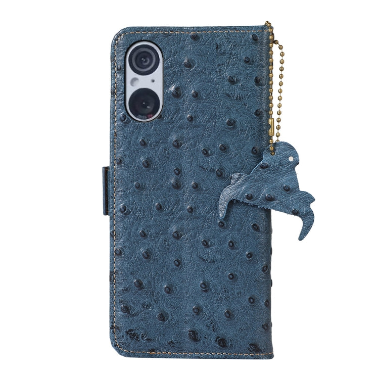 For Sony Xperia 5 V Ostrich Pattern Genuine Leather RFID Phone Case(Blue) - Sony Cases by PMC TechLife | Online Shopping South Africa | PMC TechLife | Buy Now Pay Later Mobicred