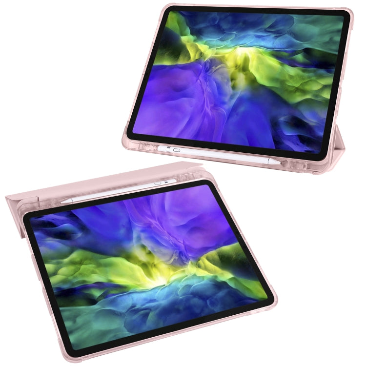 For iPad Air 13 2024 / iPad Pro 12.9 (2020) / iPad Pro 12.9(2018) 3-folding Horizontal Flip PU Leather + Shockproof TPU Tablet Case with Holder & Pen Slot(Pink) - iPad Pro 12.9 (2020) Cases by PMC TechLife | Online Shopping South Africa | PMC TechLife | Buy Now Pay Later Mobicred