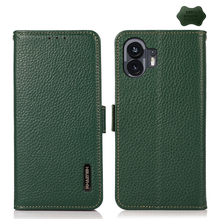 For Nothing Phone 2 KHAZNEH Side-Magnetic Litchi Genuine Leather RFID Phone Case(Green) - More Brand by PMC TechLife | Online Shopping South Africa | PMC TechLife | Buy Now Pay Later Mobicred