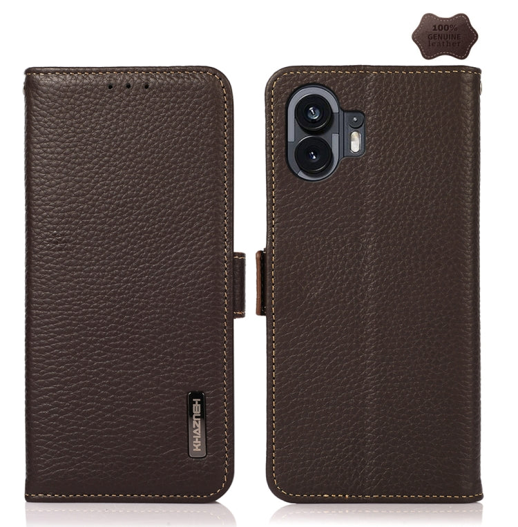 For Nothing Phone 2 KHAZNEH Side-Magnetic Litchi Genuine Leather RFID Phone Case(Brown) - More Brand by PMC TechLife | Online Shopping South Africa | PMC TechLife | Buy Now Pay Later Mobicred