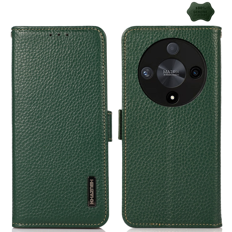 For Honor X9B KHAZNEH Side-Magnetic Litchi Genuine Leather RFID Phone Case(Green) - Honor Cases by PMC TechLife | Online Shopping South Africa | PMC TechLife | Buy Now Pay Later Mobicred