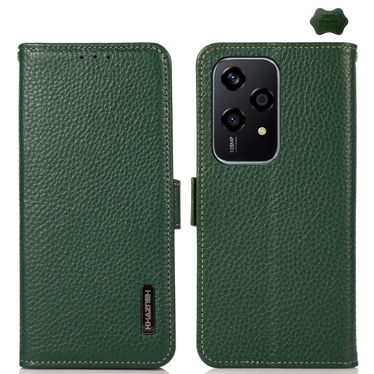For Honor 200 Lite Global KHAZNEH Side-Magnetic Litchi Genuine Leather RFID Phone Case(Green) - Honor Cases by PMC TechLife | Online Shopping South Africa | PMC TechLife | Buy Now Pay Later Mobicred