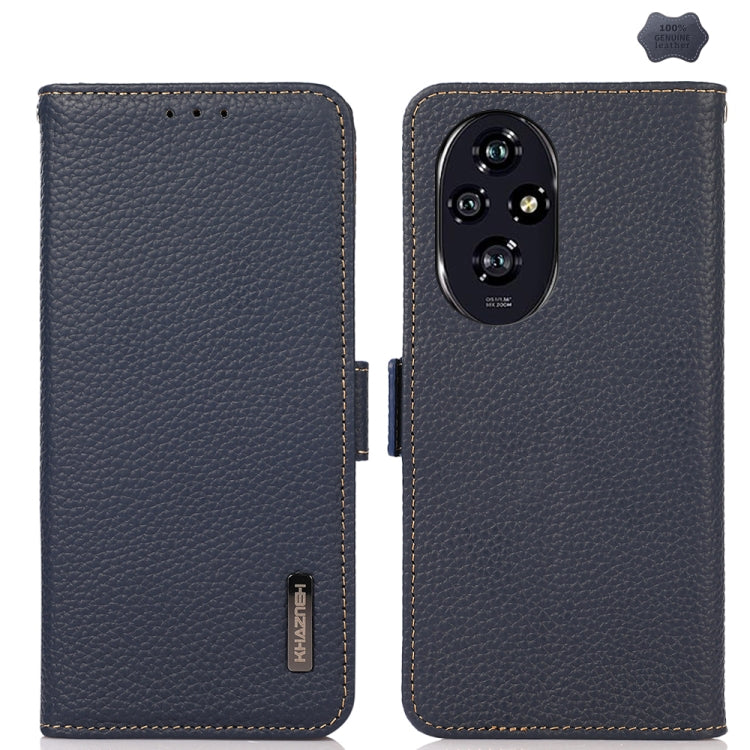 For Honor 200 Pro KHAZNEH Side-Magnetic Litchi Genuine Leather RFID Phone Case(Blue) - Honor Cases by PMC TechLife | Online Shopping South Africa | PMC TechLife | Buy Now Pay Later Mobicred