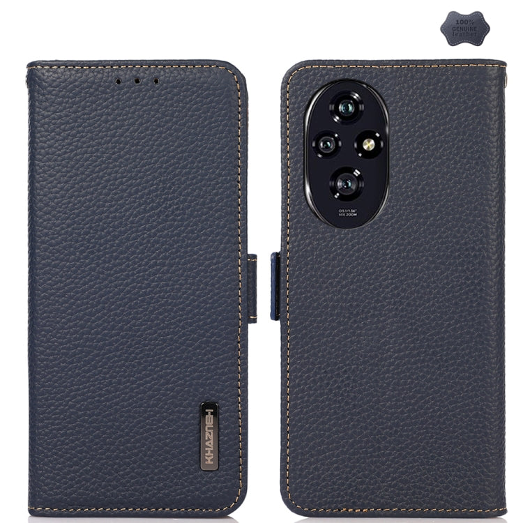 For Honor 200 KHAZNEH Side-Magnetic Litchi Genuine Leather RFID Phone Case(Blue) - Honor Cases by PMC TechLife | Online Shopping South Africa | PMC TechLife | Buy Now Pay Later Mobicred