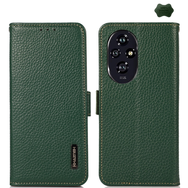 For Honor 200 KHAZNEH Side-Magnetic Litchi Genuine Leather RFID Phone Case(Green) - Honor Cases by PMC TechLife | Online Shopping South Africa | PMC TechLife | Buy Now Pay Later Mobicred