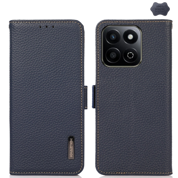 For Honor 200 Smart / Play 60 Plus KHAZNEH Side-Magnetic Litchi Genuine Leather RFID Phone Case(Blue) - Honor Cases by PMC TechLife | Online Shopping South Africa | PMC TechLife | Buy Now Pay Later Mobicred