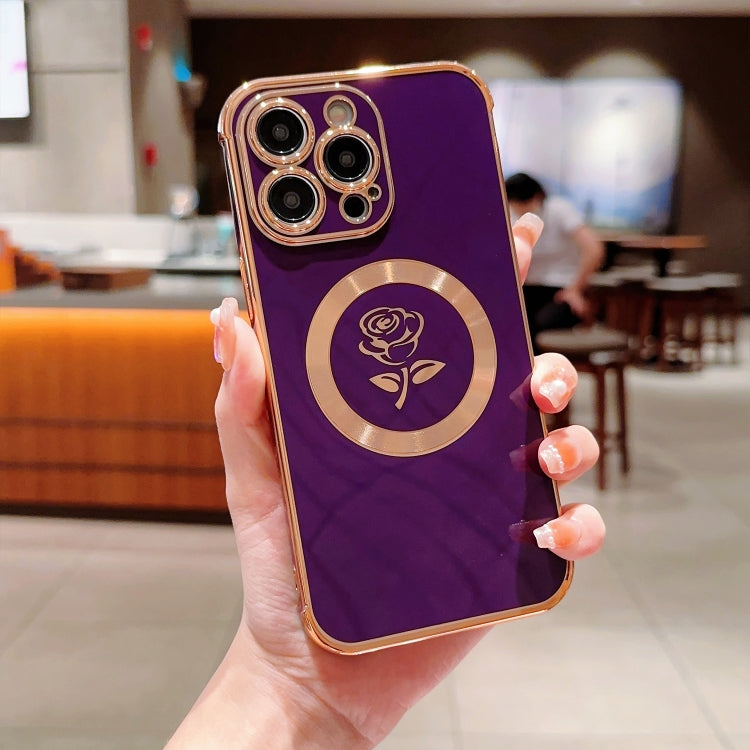 For iPhone 15 Pro Electroplate Side Roses Flower MagSafe Phone Case(Dark Purple) - free shipping - PMC TechLife - Order now!