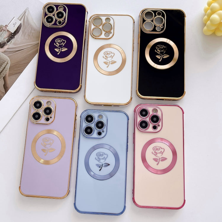 For iPhone 11 Electroplate Side Roses Flower MagSafe Phone Case(Dark Purple) - iPhone 11 Cases by PMC TechLife | Online Shopping South Africa | PMC TechLife