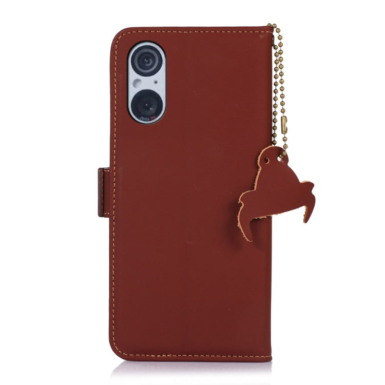 For Sony Xperia 5 V Genuine Leather Magnetic RFID Leather Phone Case(Coffee) - Sony Cases by PMC TechLife | Online Shopping South Africa | PMC TechLife | Buy Now Pay Later Mobicred