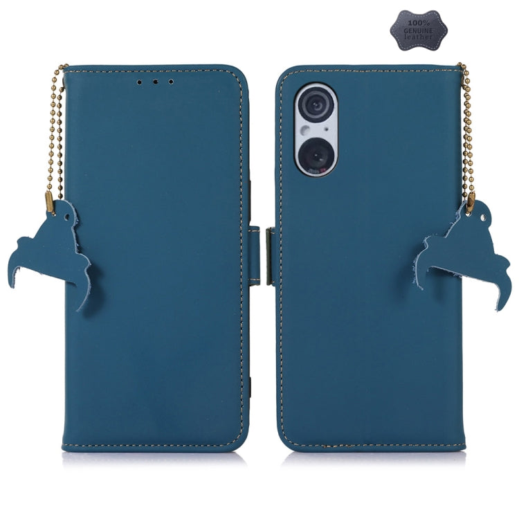 For Sony Xperia 5 V Genuine Leather Magnetic RFID Leather Phone Case(Blue) - Sony Cases by PMC TechLife | Online Shopping South Africa | PMC TechLife | Buy Now Pay Later Mobicred