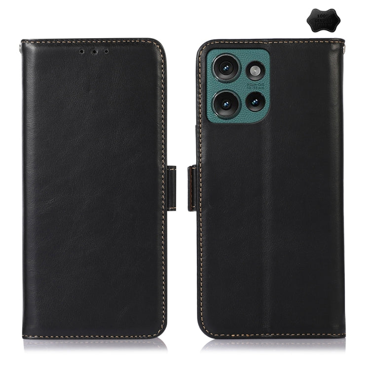 For Motorola Edge 50 Global Magnetic Crazy Horse Texture Genuine Leather Phone Case(Black) - Motorola Cases by PMC TechLife | Online Shopping South Africa | PMC TechLife | Buy Now Pay Later Mobicred