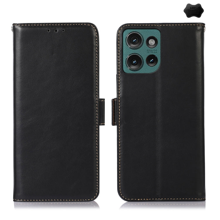 For Motorola Edge 50 Neo Magnetic Crazy Horse Texture Genuine Leather Phone Case(Black) - Motorola Cases by PMC TechLife | Online Shopping South Africa | PMC TechLife | Buy Now Pay Later Mobicred