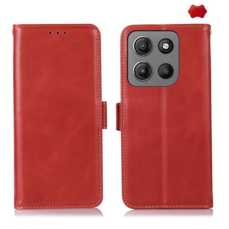 For Motorola Moto G15 4G Magnetic Crazy Horse Texture Genuine Leather Phone Case(Red) - Motorola Cases by PMC TechLife | Online Shopping South Africa | PMC TechLife | Buy Now Pay Later Mobicred