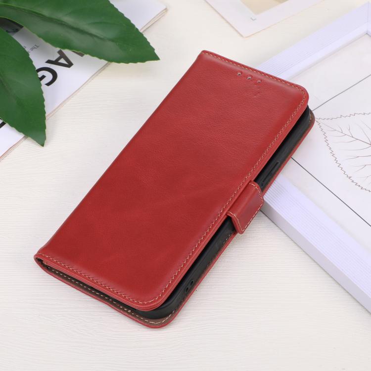 For Motorola Moto G15 4G Magnetic Crazy Horse Texture Genuine Leather Phone Case(Red) - Motorola Cases by PMC TechLife | Online Shopping South Africa | PMC TechLife | Buy Now Pay Later Mobicred