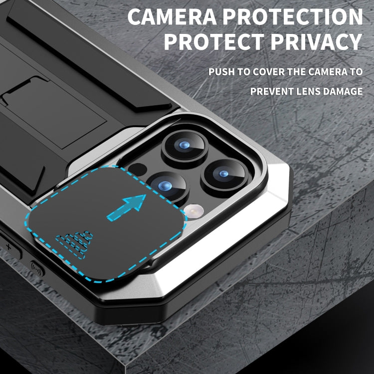 For iPhone 15 Pro Max R-JUST Sliding Camera IP54 Life Waterproof Holder Phone Case(Silver) - free shipping - PMC TechLife - Order now!