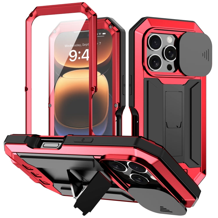 For iPhone 16 Pro Max R-JUST Sliding Camera IP54 Life Waterproof Holder Phone Case(Red) - free shipping - PMC Jewellery - Order now!