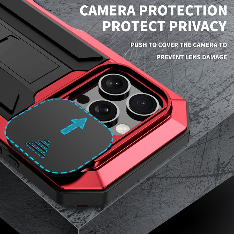 For iPhone 16 Pro Max R-JUST Sliding Camera IP54 Life Waterproof Holder Phone Case(Red) - free shipping - PMC Jewellery - Order now!