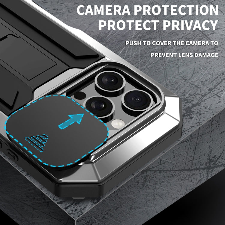 For iPhone 16 Pro Max R-JUST Sliding Camera IP54 Life Waterproof Holder Phone Case(Silver) - free shipping - PMC Jewellery - Order now!