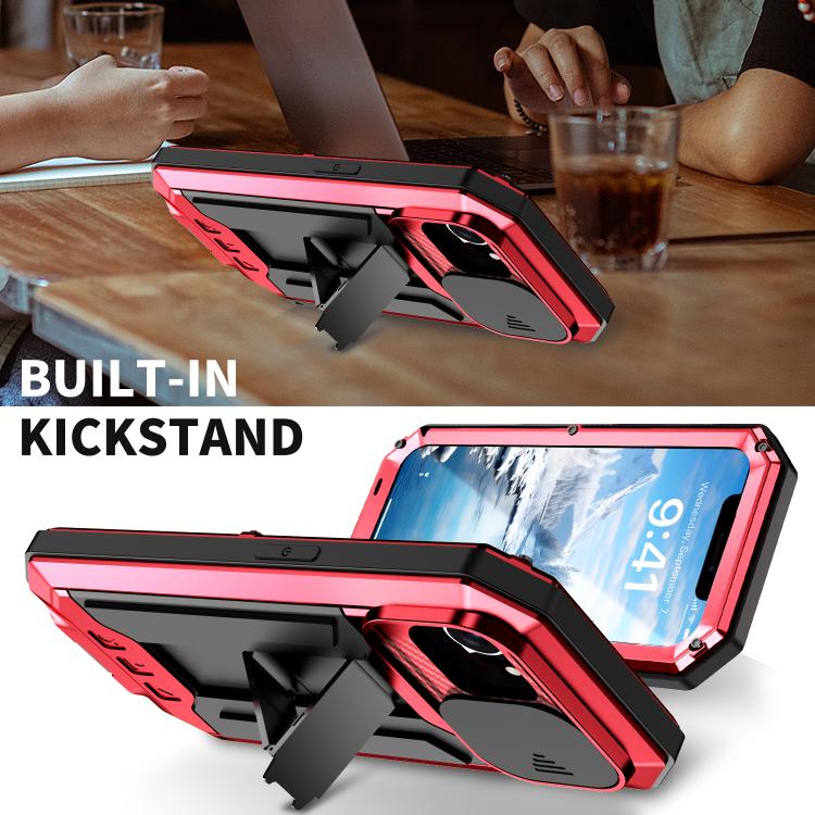 For iPhone 16e R-JUST Sliding Camera IP54 Life Waterproof Holder Phone Case(Red) - iPhone 16e Cases by R-JUST | Online Shopping South Africa | PMC TechLife | Buy Now Pay Later Mobicred