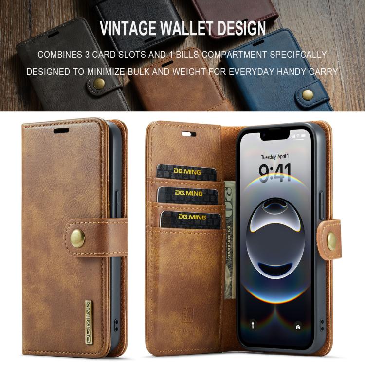 For iPhone 16e DG.MING Crazy Horse Texture Detachable Magnetic Leather Phone Case(Brown) - free shipping - PMc TechLife - Order now!