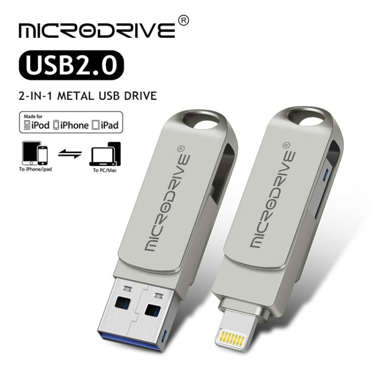 MicroDrive 2 In 1  8 Pin + USB 2.0 Portable Metal USB Flash Disk, Capacity:32GB(Silver) - free shipping - PMC Jewellery - Order now!