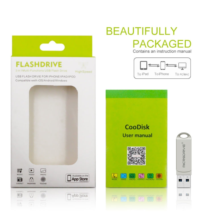 MicroDrive 2 In 1  8 Pin + USB 2.0 Portable Metal USB Flash Disk, Capacity:32GB(Silver) - free shipping - PMC Jewellery - Order now!