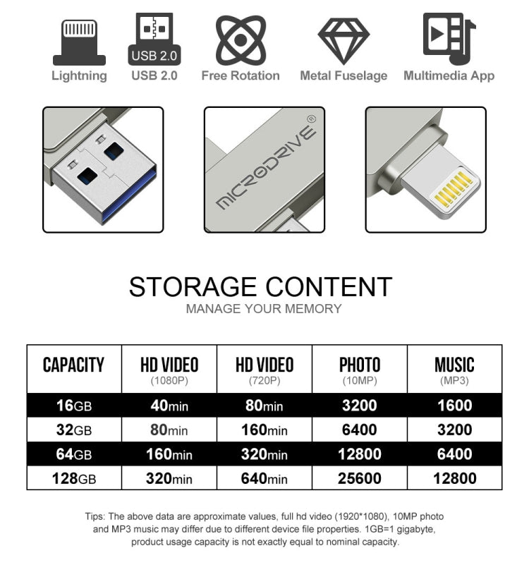 MicroDrive 2 In 1  8 Pin + USB 2.0 Portable Metal USB Flash Disk, Capacity:32GB(Silver) - free shipping - PMC Jewellery - Order now!