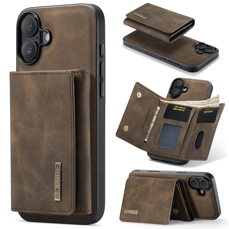 For iPhone 16 Plus DG.MING M1 Series 3-Fold Multi Card Wallet Leather Phone Case(Coffee) - free shipping - PMC Jewellery - Order now!