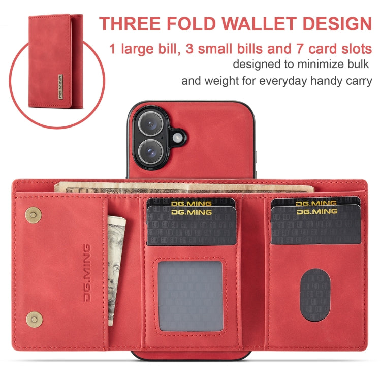 For iPhone 16 Plus DG.MING M1 Series 3-Fold Multi Card Wallet Leather Phone Case(Red) - free shipping - PMC Jewellery - Order now!