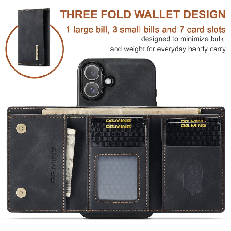 For iPhone 16 DG.MING M1 Series 3-Fold Multi Card Wallet Leather Phone Case(Black) - free shipping - PMC Jewellery - Order now!