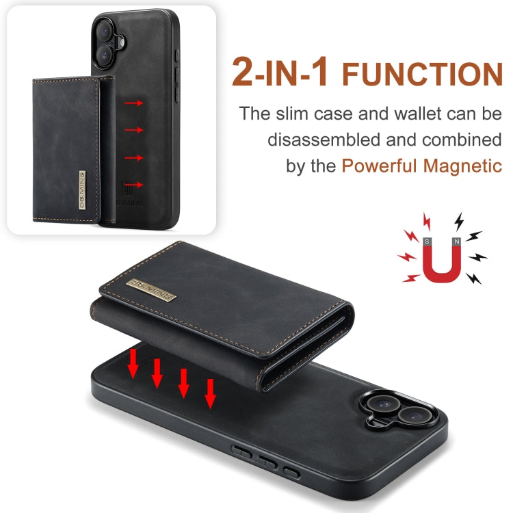 For iPhone 16 DG.MING M1 Series 3-Fold Multi Card Wallet Leather Phone Case(Black) - free shipping - PMC Jewellery - Order now!