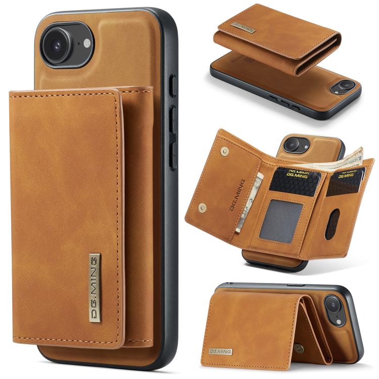 For iPhone 16e DG.MING M1 Series 3-Fold Multi Card Wallet Leather Phone Case(Brown) - free shipping - PMc TechLife - Order now!