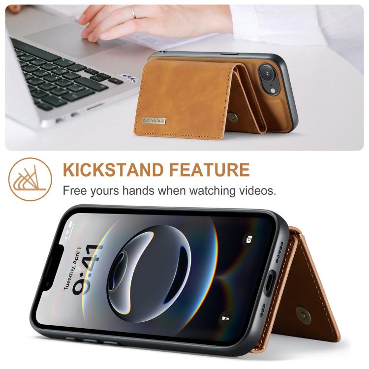 For iPhone 16e DG.MING M1 Series 3-Fold Multi Card Wallet Leather Phone Case(Brown) - free shipping - PMc TechLife - Order now!
