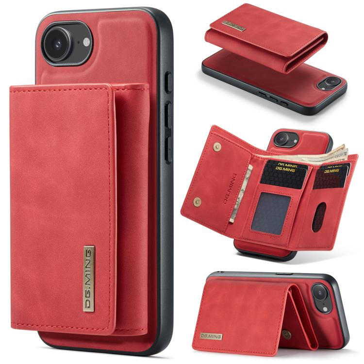 For iPhone 16e DG.MING M1 Series 3-Fold Multi Card Wallet Leather Phone Case(Red) - free shipping - PMc TechLife - Order now!