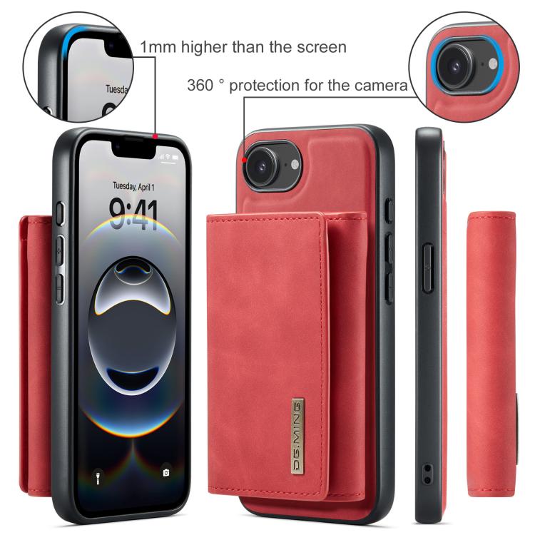 For iPhone 16e DG.MING M1 Series 3-Fold Multi Card Wallet Leather Phone Case(Red) - free shipping - PMc TechLife - Order now!