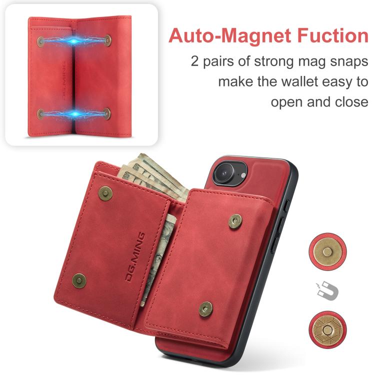 For iPhone 16e DG.MING M1 Series 3-Fold Multi Card Wallet Leather Phone Case(Red) - free shipping - PMc TechLife - Order now!