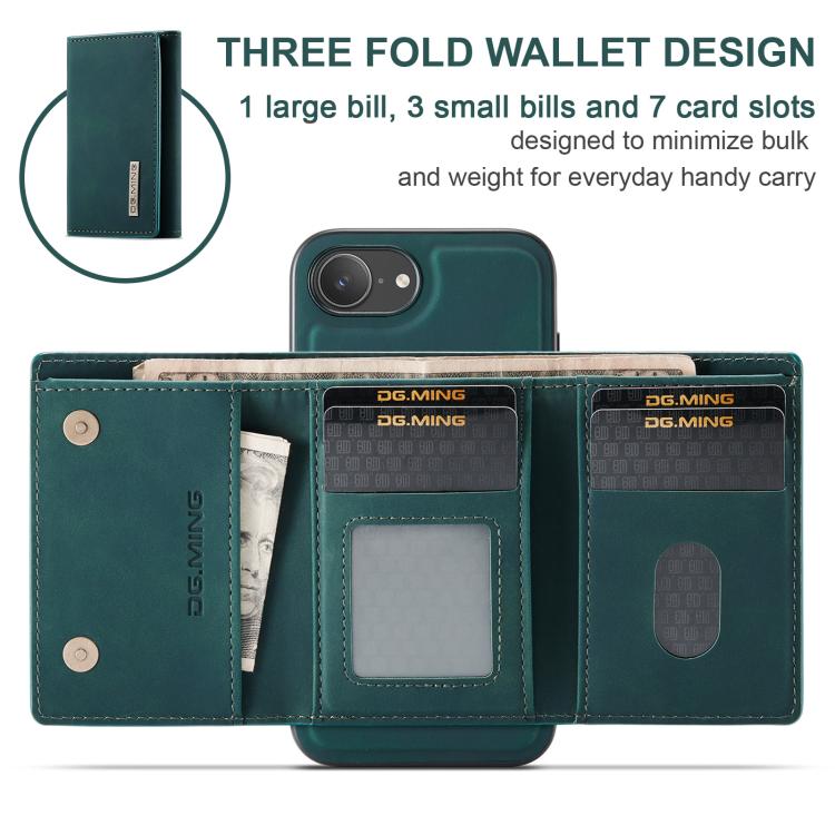 For iPhone 16e DG.MING M1 Series 3-Fold Multi Card Wallet Leather Phone Case(Green) - free shipping - PMc TechLife - Order now!