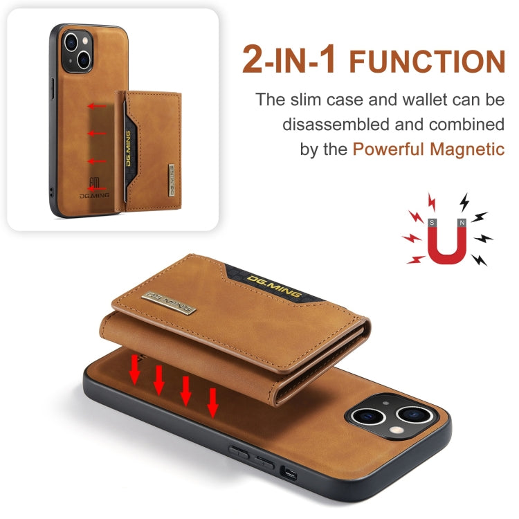For iPhone 15 DG.MING M2 Series 3-Fold Card Bag Wallet Leather Phone Case(Brown) - free shipping - PMC Jewellery - Order now!