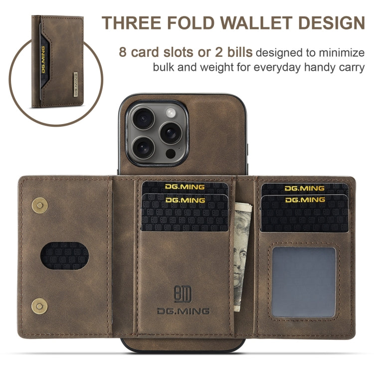 For iPhone 16 Pro Max DG.MING M2 Series 3-Fold Card Bag Wallet Leather Phone Case(Coffee) - free shipping - PMC Jewellery - Order now!
