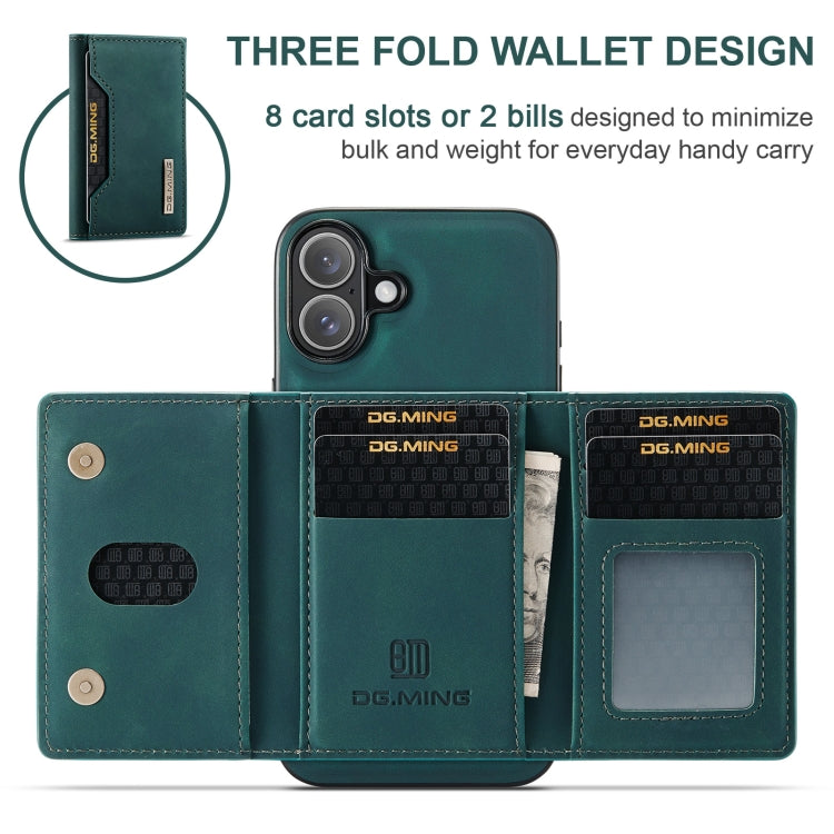For iPhone 16 Plus DG.MING M2 Series 3-Fold Card Bag Wallet Leather Phone Case(Green) - free shipping - PMC Jewellery - Order now!