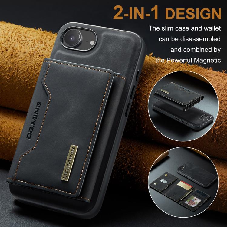 For iPhone 16e DG.MING M2 Series 3-Fold Card Bag Wallet Leather Phone Case(Black) - free shipping - PMc TechLife - Order now!