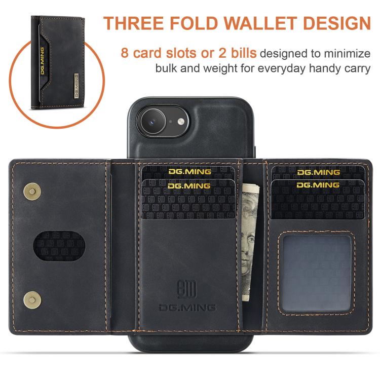 For iPhone 16e DG.MING M2 Series 3-Fold Card Bag Wallet Leather Phone Case(Black) - free shipping - PMc TechLife - Order now!
