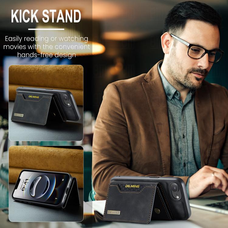 For iPhone 16e DG.MING M2 Series 3-Fold Card Bag Wallet Leather Phone Case(Black) - free shipping - PMc TechLife - Order now!