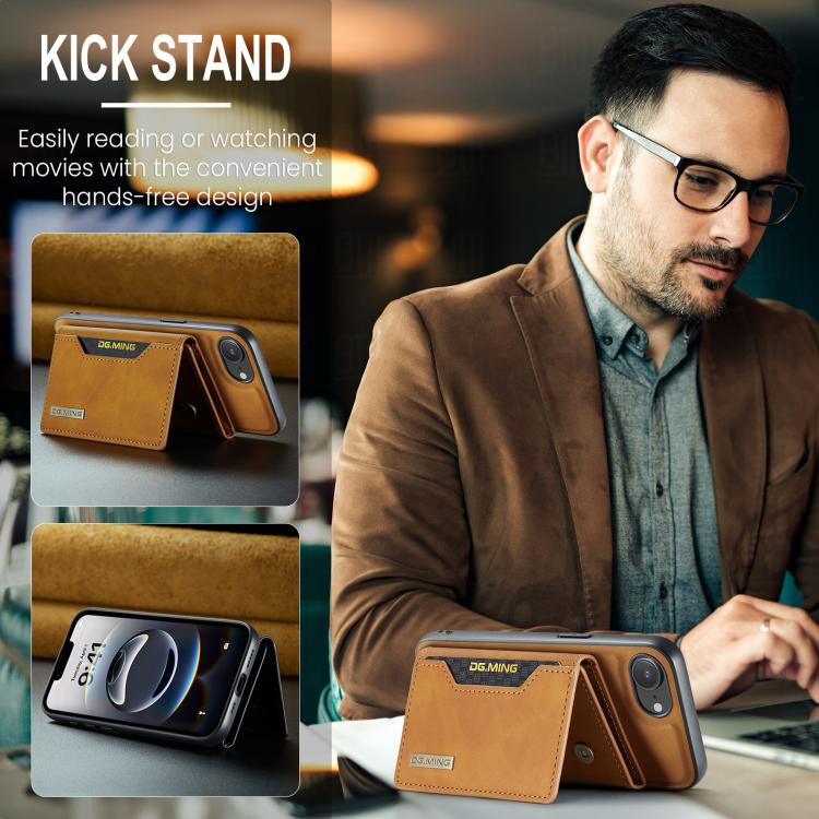 For iPhone 16e DG.MING M2 Series 3-Fold Card Bag Wallet Leather Phone Case(Brown) - free shipping - PMc TechLife - Order now!
