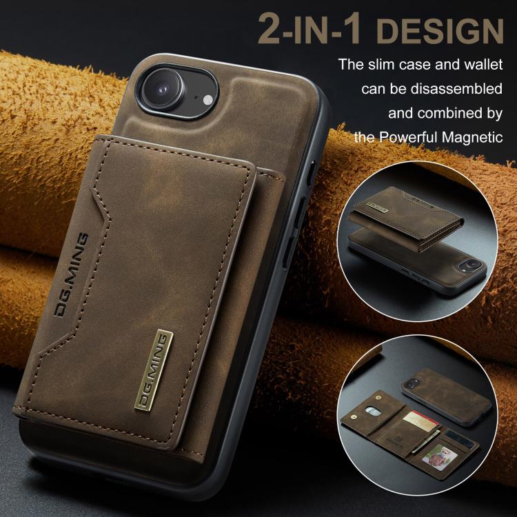 For iPhone 16e DG.MING M2 Series 3-Fold Card Bag Wallet Leather Phone Case(Coffee) - free shipping - PMc TechLife - Order now!