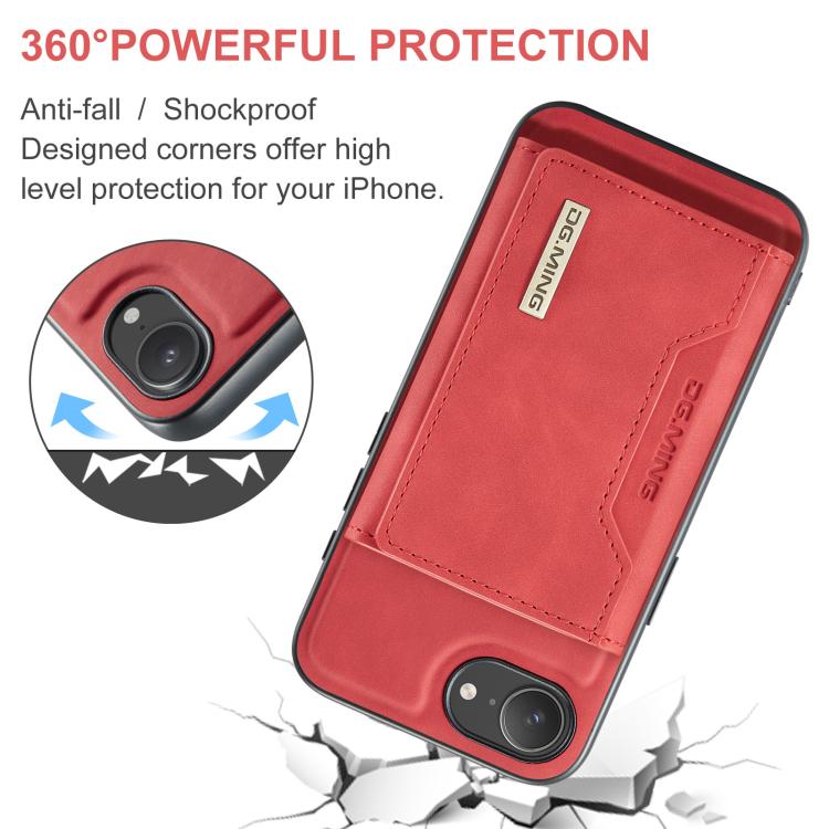 For iPhone 16e DG.MING M2 Series 3-Fold Card Bag Wallet Leather Phone Case(Red) - free shipping - PMc TechLife - Order now!